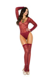 Sheer burnout long sleeve teddy and matching stockings- 1358Q