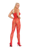 Rose lace Bodystocking with open crotch- Red 1610Q