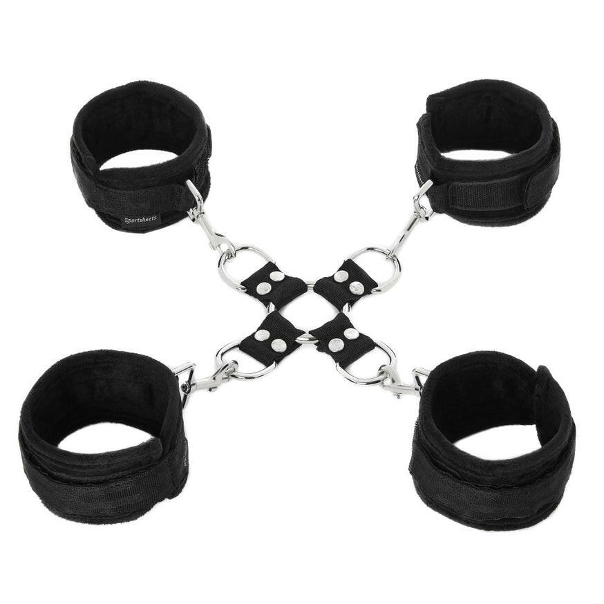 Sportsheets 5-Piece Adjustable Hog Tie & Cuff Set- Black