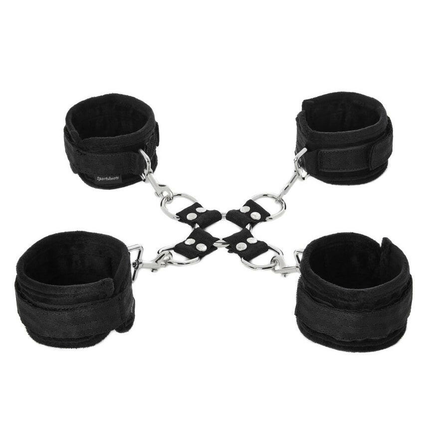 Sportsheets 5-Piece Adjustable Hog Tie & Cuff Set- Black