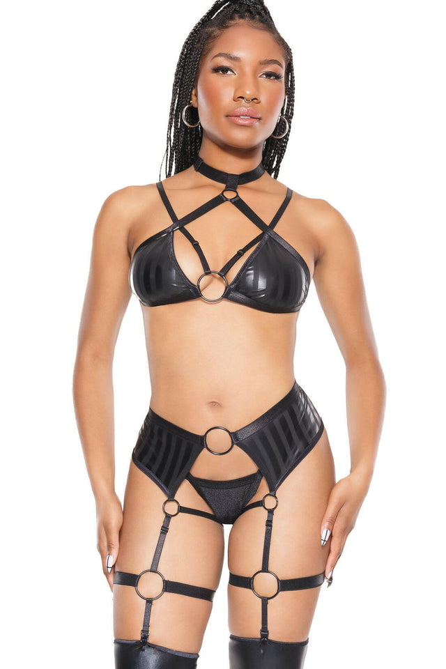 22216 - Halter Top & Crotchless Garter Panty