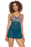 Teal Mesh & Rose Gold Lace Underwired Babydoll & Thong