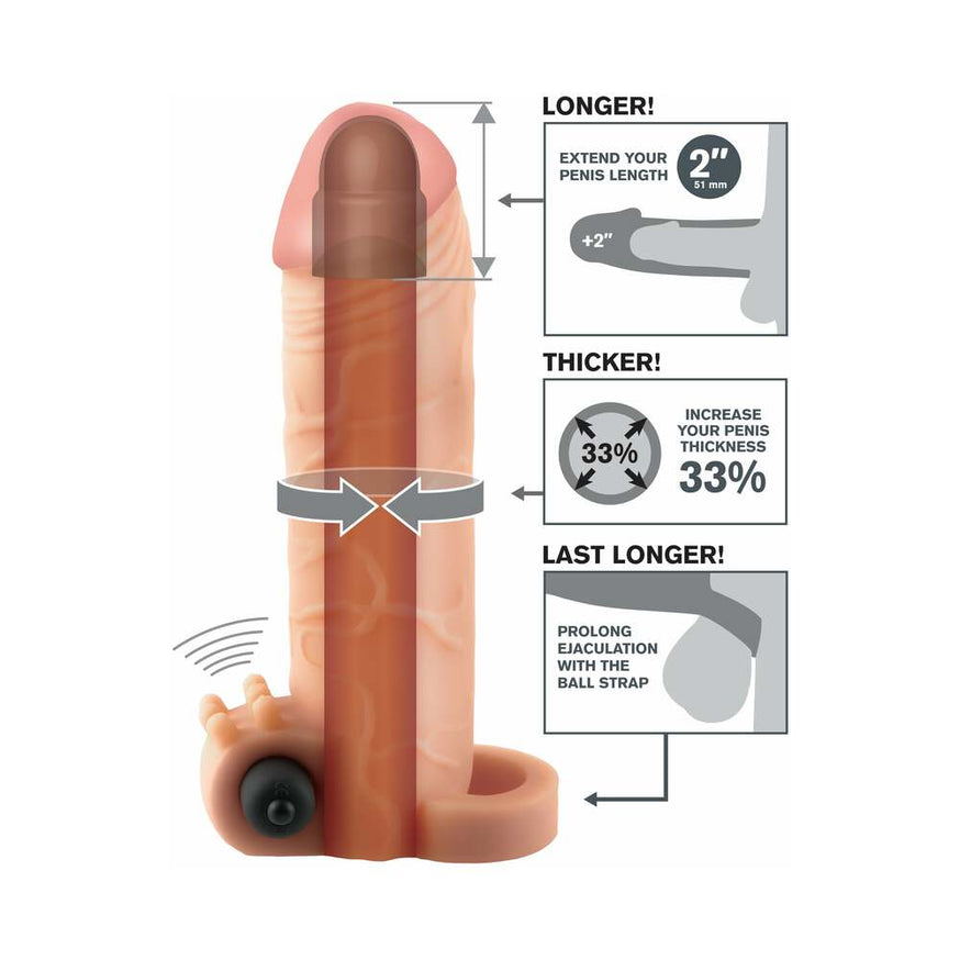 Fantasy X-tensions Vibrating Real Feel 2 in. Extension With Ball Strap- Beige
