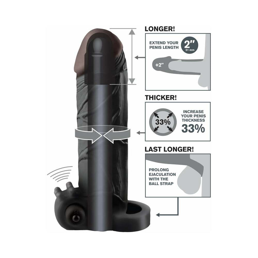 Fantasy X-tensions Vibrating Real Feel 2 in. Extension With Ball Strap- Black