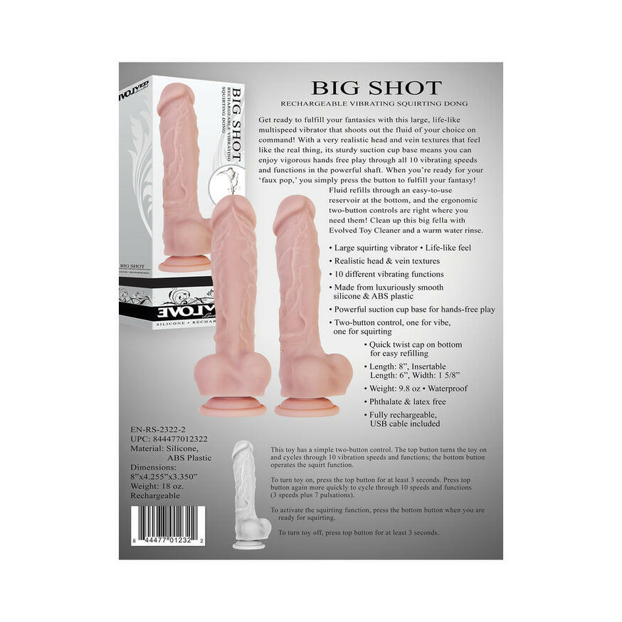 Evolved Big Shot- Vibrating 8 in. Silicone Squirting Dildo- Beige