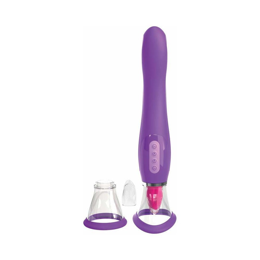 Fantasy For Her Her Ultimate Pleasure Dual-Ended Vibrator With Licking Suction- Purple