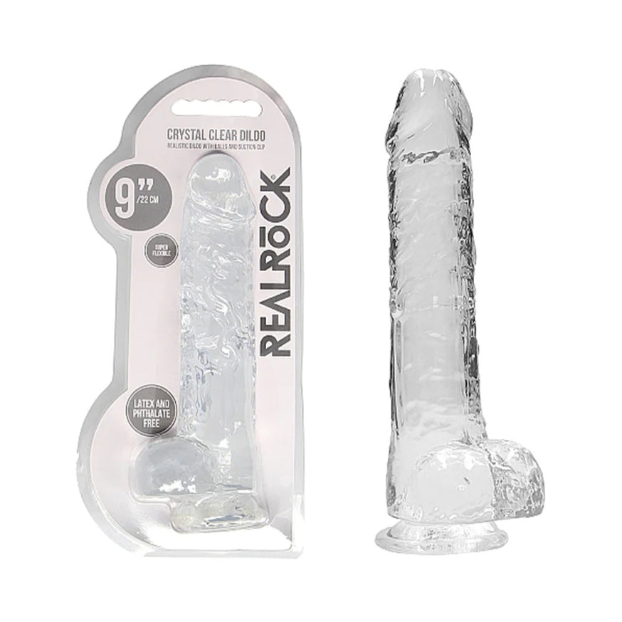 RealRock Crystal Clear Realistic Dildo With Balls- Clear