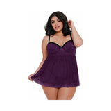 Dreamgirl Stretch Mesh and Lace Babydoll- Plum