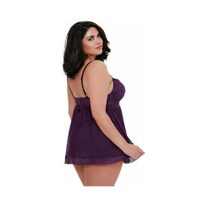 Dreamgirl Stretch Mesh and Lace Babydoll- Plum