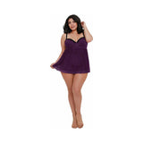 Dreamgirl Stretch Mesh and Lace Babydoll- Plum