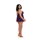 Dreamgirl Stretch Mesh and Lace Babydoll- Plum