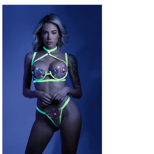 Fantasy Lingerie Glow In A Trance Harness Bra, Garter Belt
