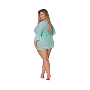 Magic Silk Seabreeze Robe With Lace Trim- Turquoise
