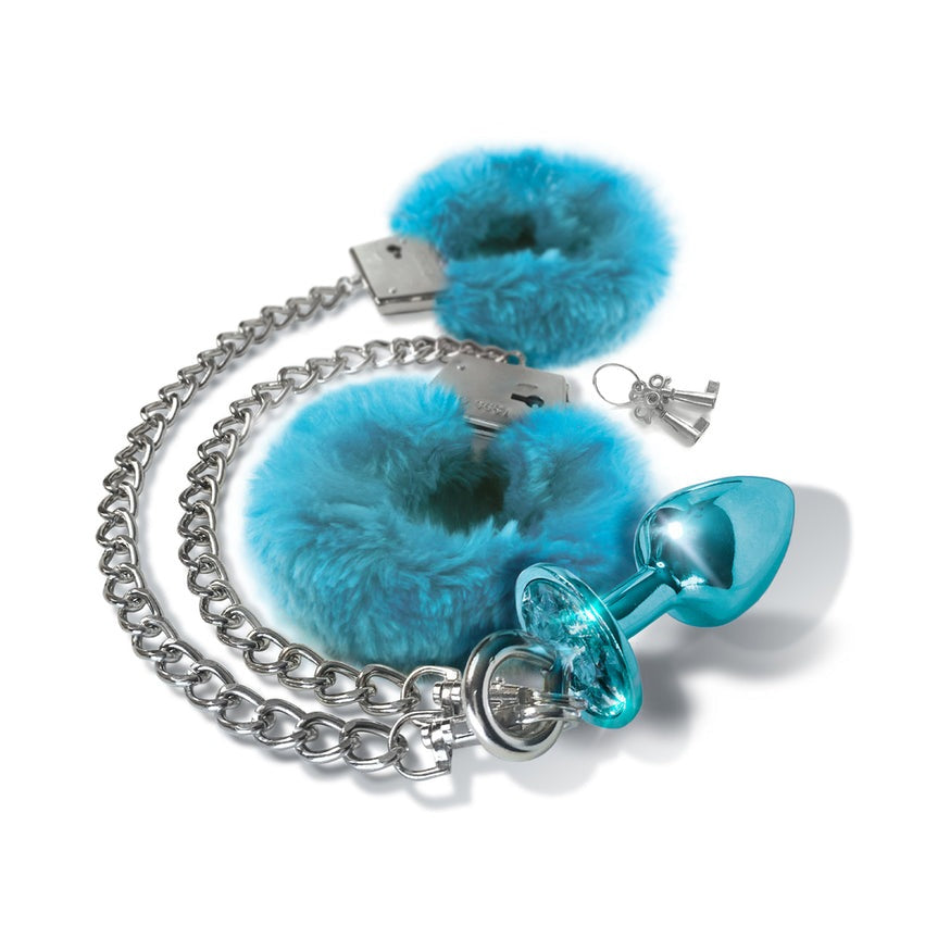 Nixie Metal Butt Plug & Furry Handcuff Set Metallic