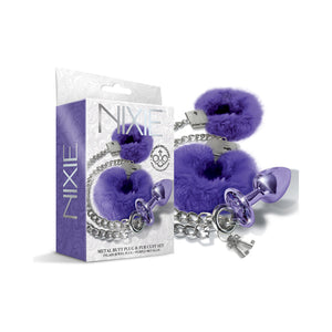 Nixie Metal Butt Plug & Furry Handcuff Set Metallic