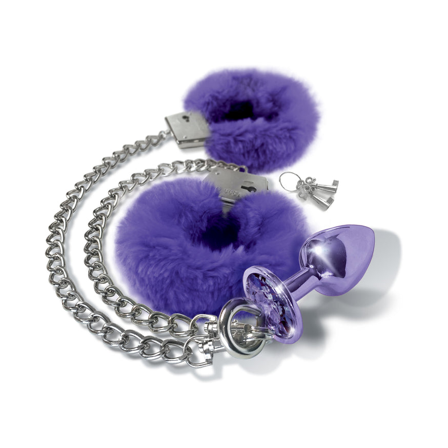 Nixie Metal Butt Plug & Furry Handcuff Set Metallic