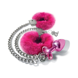 Nixie Metal Butt Plug & Furry Handcuff Set Metallic