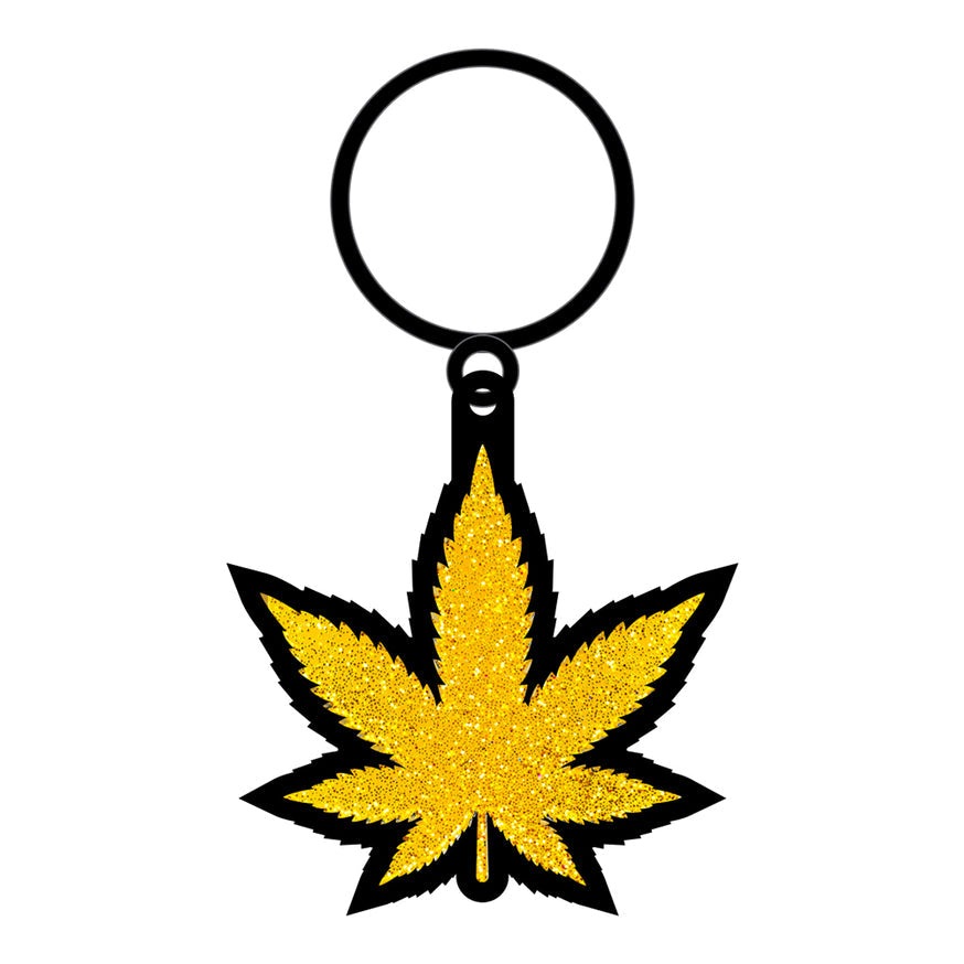 Weed Keychain Gold Glitter Marijuana Leaf