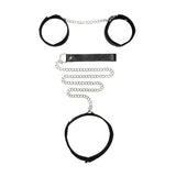 Ouch! Black & White Adjustable Velcro Collar With Leash & Wrist Cuffs Black