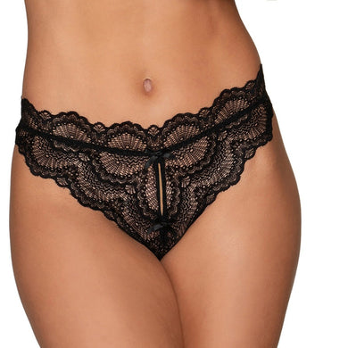 Dreamgirl Lace Tanga Open-Crotch Panty and Elastic Open Back Detail- Black