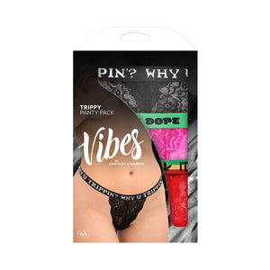 Fantasy Lingerie Vibes Trippy Vibes Pack 3-Piece Lace Thong Panty Set Black/Red/Pink