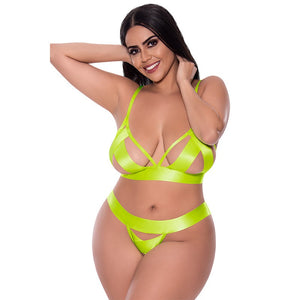 Magic Silk Strap Tease Bra & Crotchless Panty Set- Yellow