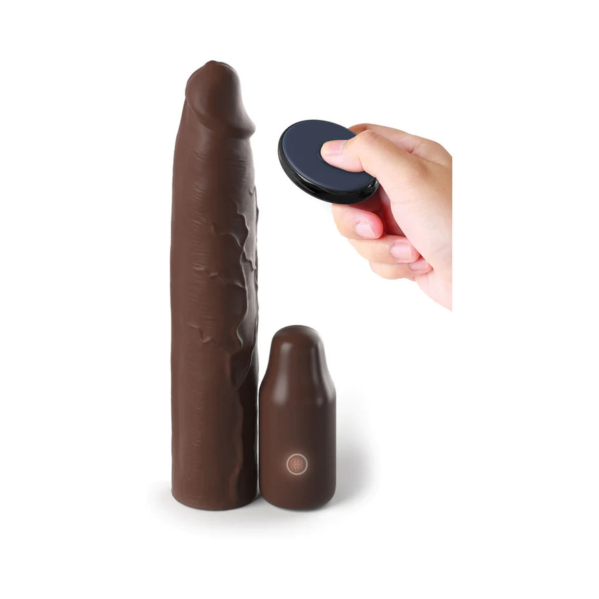 Fantasy X-tensions Elite 9 in. Silicone Mega Extension Sleeve 3 in. Vibrating- Brown