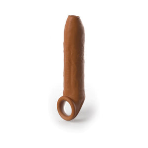 Fantasy X-tensions Elite Uncut 7 in. Open-Ended Silicone Enhancement Sleeve with Strap- Tan