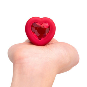 B-Vibe Vibrating Remote-Controlled Plug with Heart-Shaped Jewel Base M/L Red