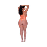 Magic Silk Rude Awakening Bralette, Thigh High Garter & Cheeky Panty Set- Neon Orange