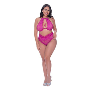 Magic Silk Berrylicious Halter & Lace Up Panty Set- Raspberry