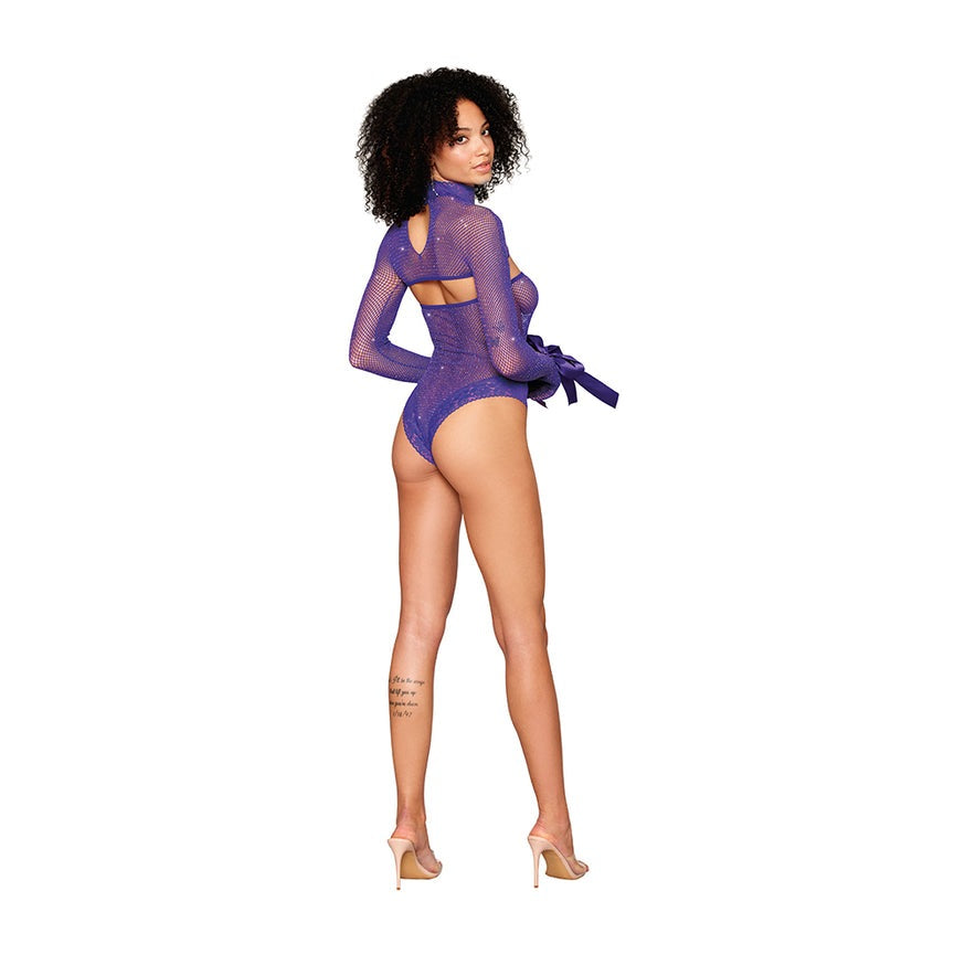 Dreamgirl Metallic Fishnet Seamless Teddy and Matching Shrug Restraint- Violet
