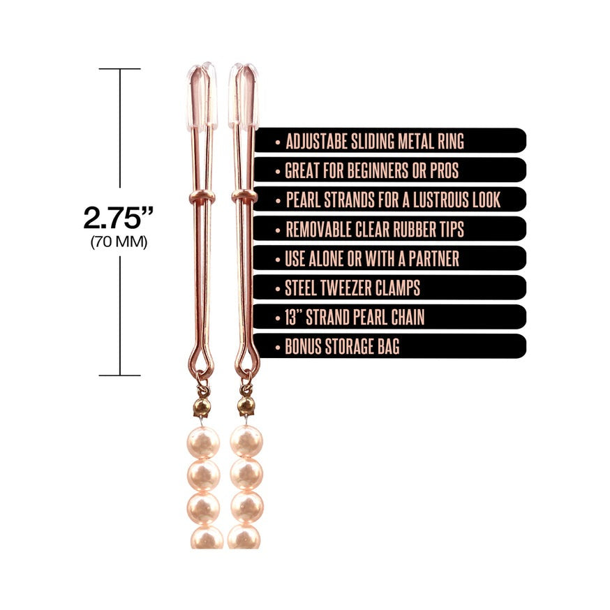 Nixie Adjustable Tweezer Clips With Pearls Rose Gold