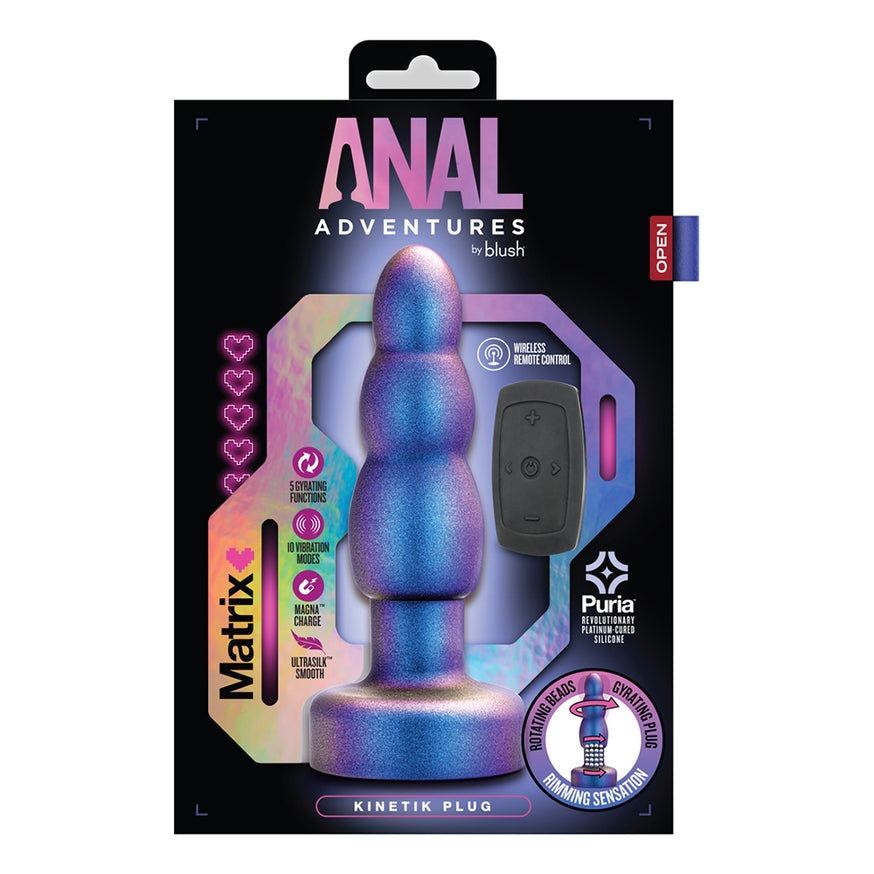 Anal Adventures Matrix Kinetik Plug with Remote- Space Age Blue