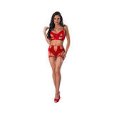 Magic Silk Holidaze Bralette, High Waist Panty Set with Removable Garters- Red