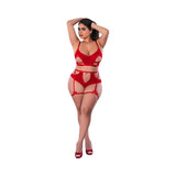 Magic Silk Holidaze Bralette, High Waist Panty Set with Removable Garters- Red