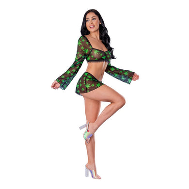 Magic Silk Hazy Dayz Crop Top, Skirt & G-String Set Pot Leaf