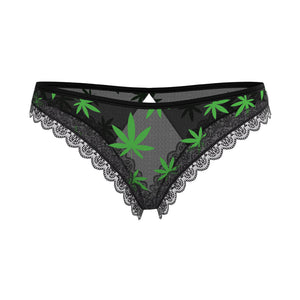 Magic Silk Hazy Dayz Crotchless Panty with Open Back Pot Leaf