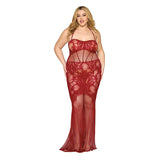 Dreamgirl Lace Bodystocking Gown with Bustier Detail Oxblood