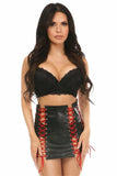 Black Faux Leather Lace-Up Skirt w/Red Lacing