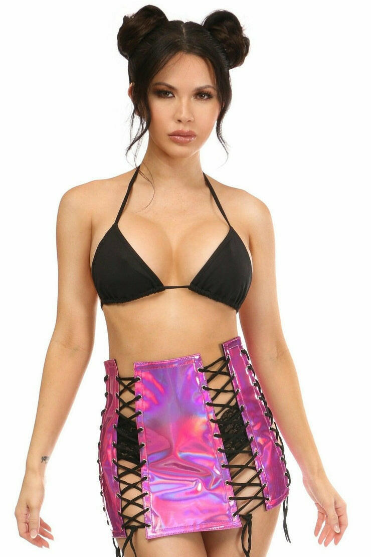 Fuchsia Holo Lace-Up Skirt