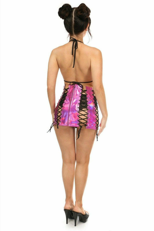 Fuchsia Holo Lace-Up Skirt