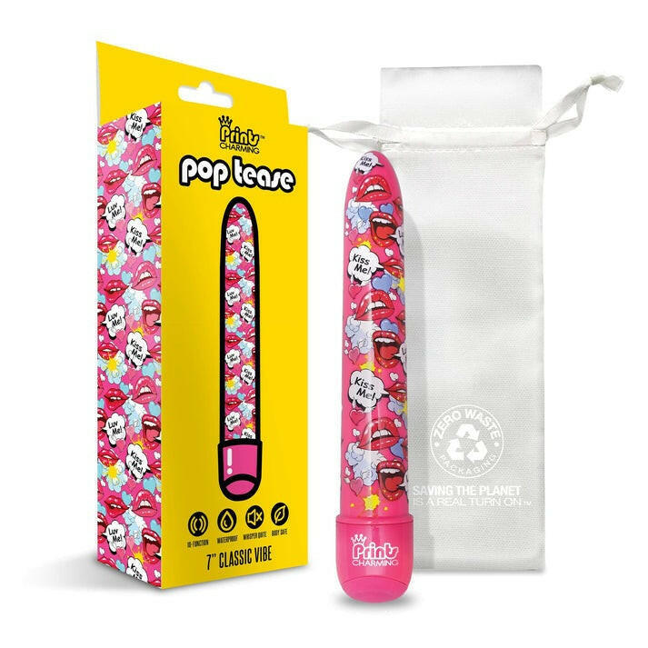 Pop Tease Classic Vibrator, Kiss Me, Pink w/storage bag