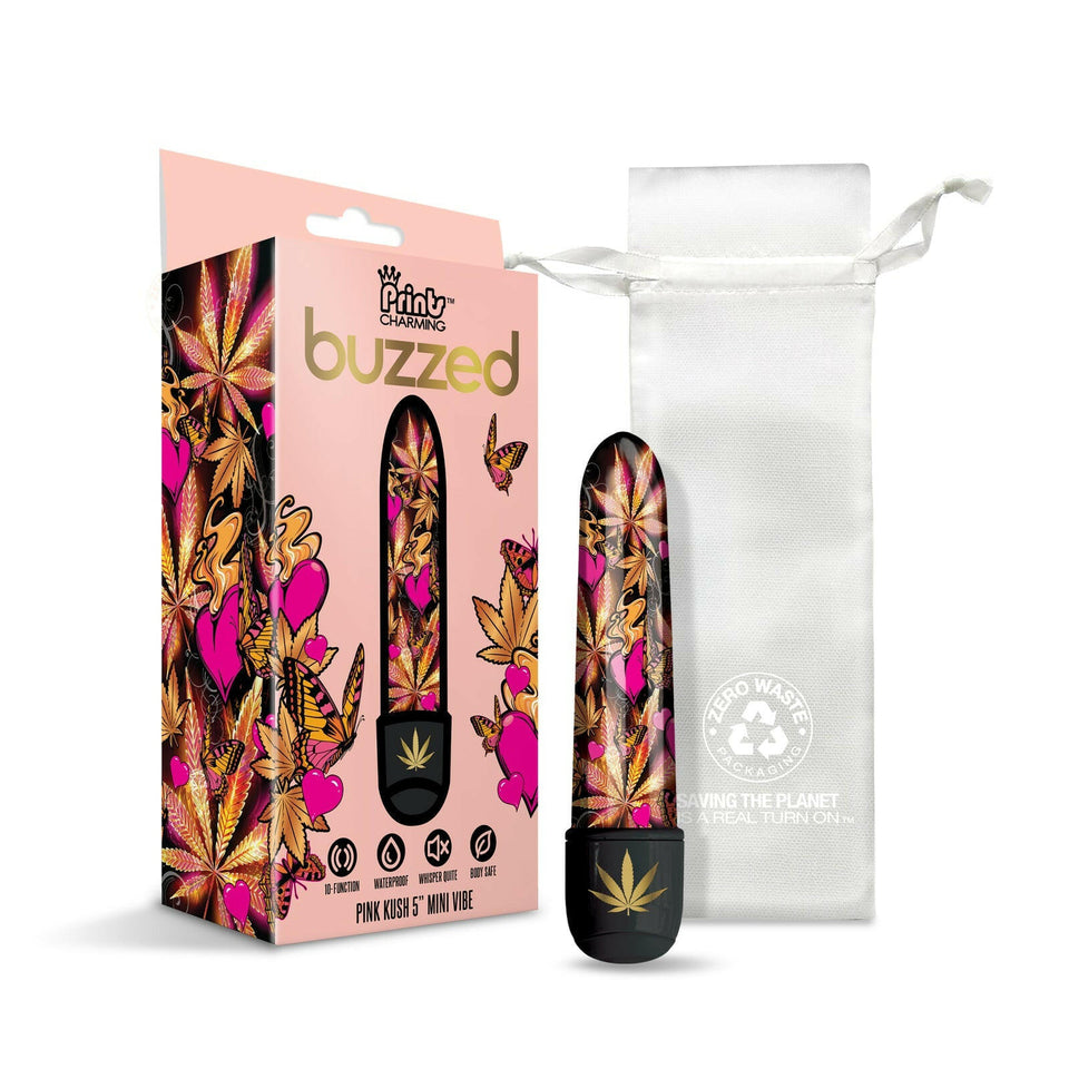 Buzzed 5" Mini Vibe, Ten Function, Pink Kush w/storage bag