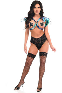 Teal/Blue Holo Shoulder Fringe Body Harness