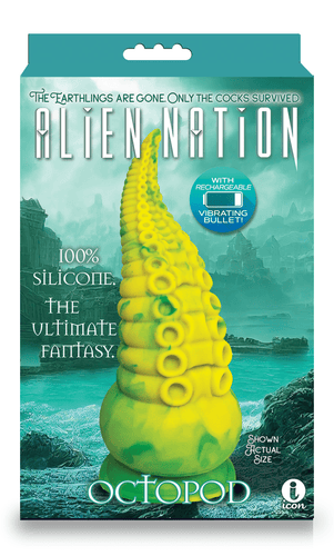 Alien Nation Octopod Silicone Rechargeable Vibrating Creature Dildo - Yellow & Green