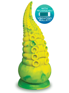Alien Nation Octopod Silicone Rechargeable Vibrating Creature Dildo - Yellow & Green