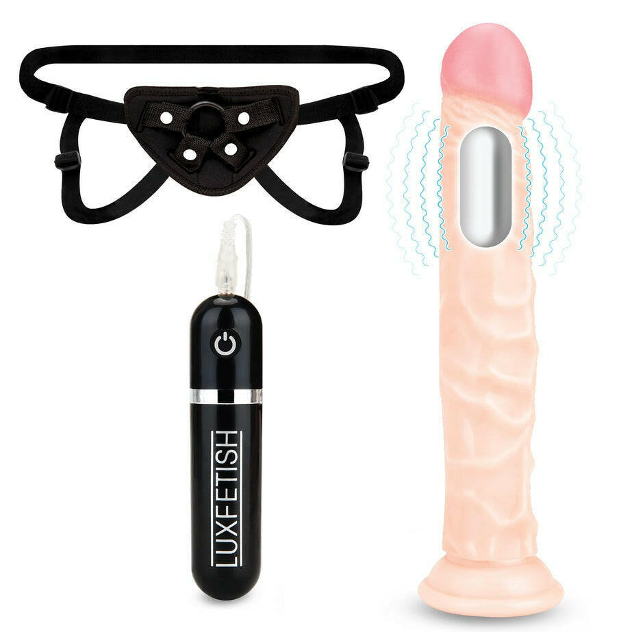 Lux Fetish 8.5" Realistic Vibrating Dildo & Strap-on Harness Set