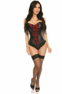 Lavish Wet Look Overbust Corset Red w/Lace Overlay
