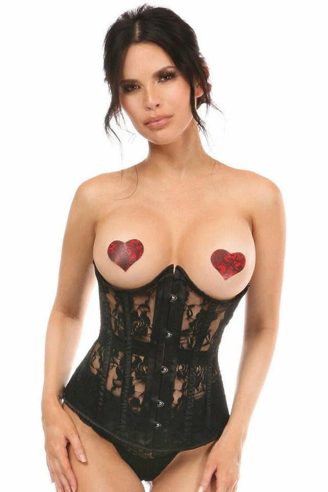 Lavish Black Sheer Lace Underwire Open Cup Underbust Corset